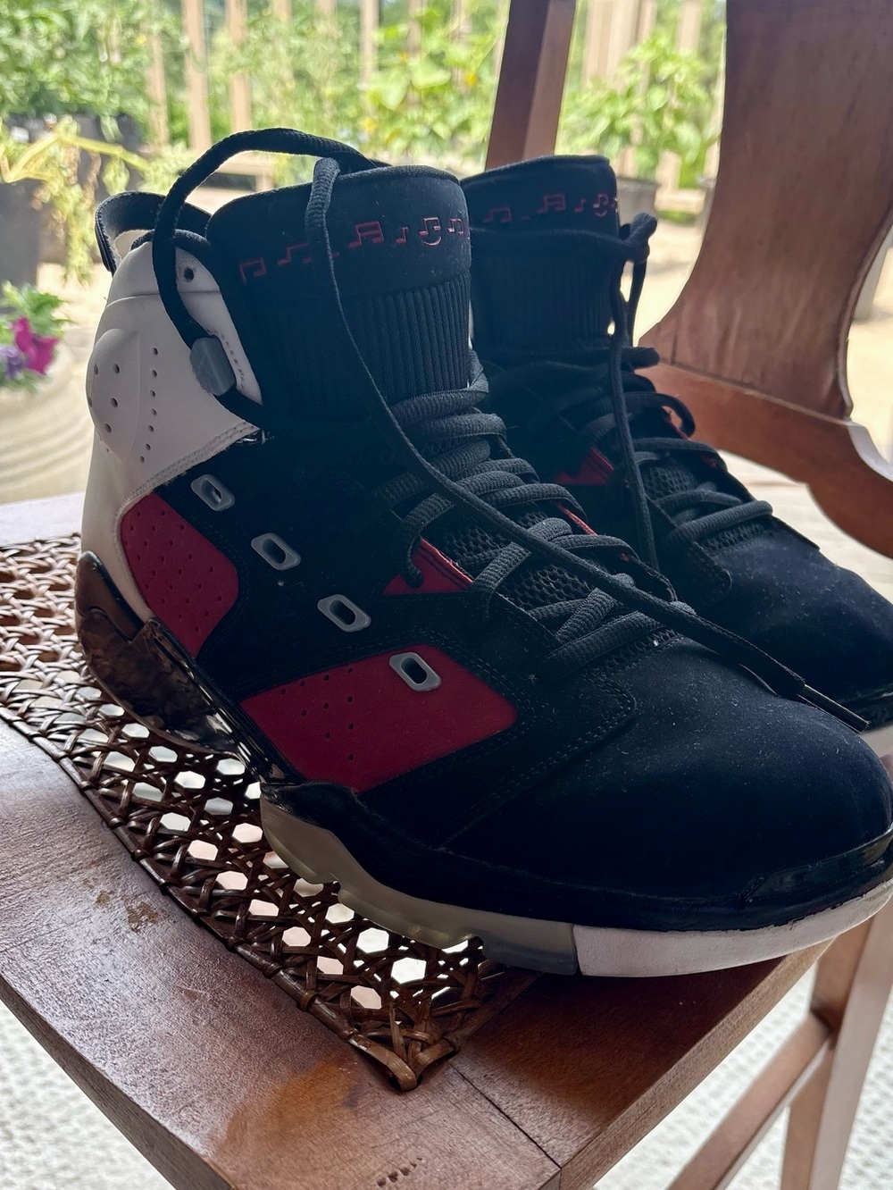 Men's Air Jordan 6-17-23 "Carmine" Black and Red High-Top Athletic Sneakers